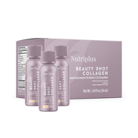 Nutriplus BEAUTY SHOT COLLAGEN ანტიასაკობრივი შოტი ჰიალურონის მჟავით, ვიტამინებით და CoQ10-ით კანის, თმის და სახსრების ჯანმრთელობისთვის 15x50 მლ
